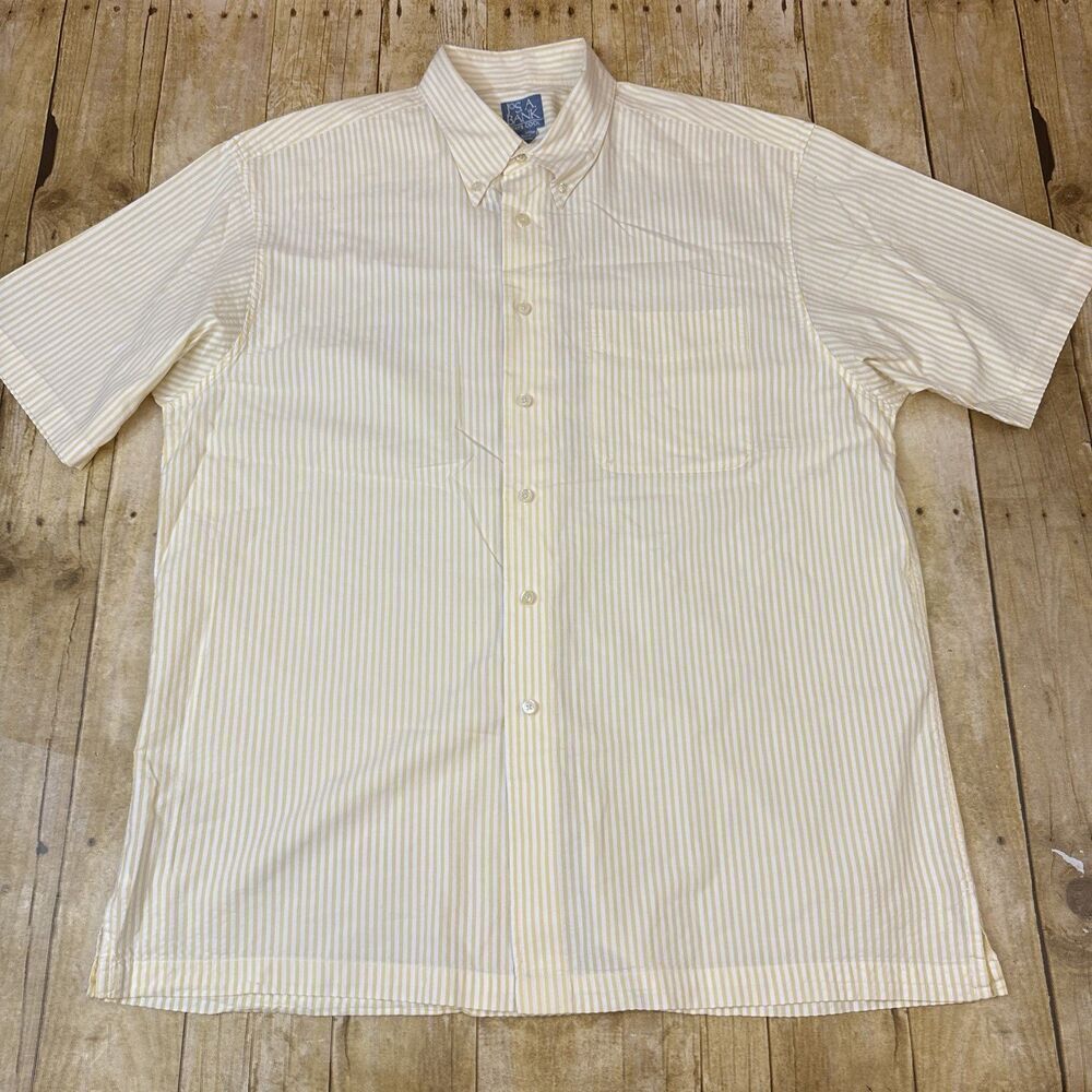Jos A Bank Stays Cool Button Down Shirt Large Yellow Striped Short Seeve - Picture 3 of 10